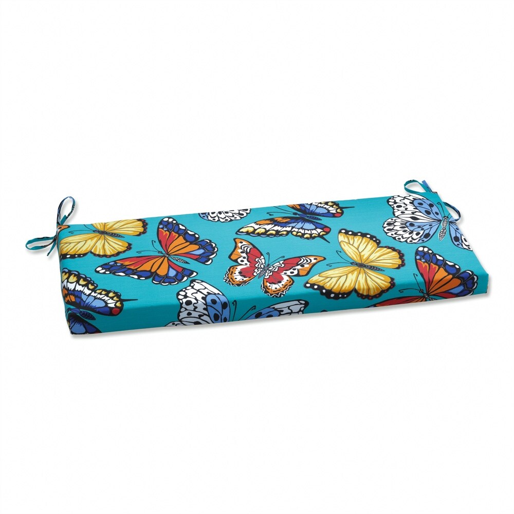 Butterfly Garden Turquoise Bench Cushion   45 X 18 X 2.5