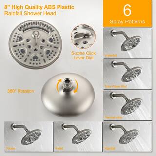 Satico 9-Spray Patterns with 2.5GPM Round 8 in. Wall Mounted Rain Dual Shower Heads and Handheld in Brushed Nickel SC019BDA