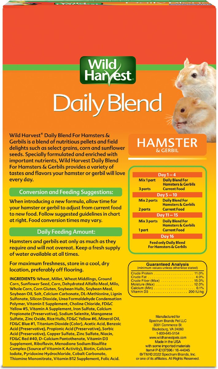 Wild Harvest Daily Blend Hamster and Gerbil Food， 2-lb bag