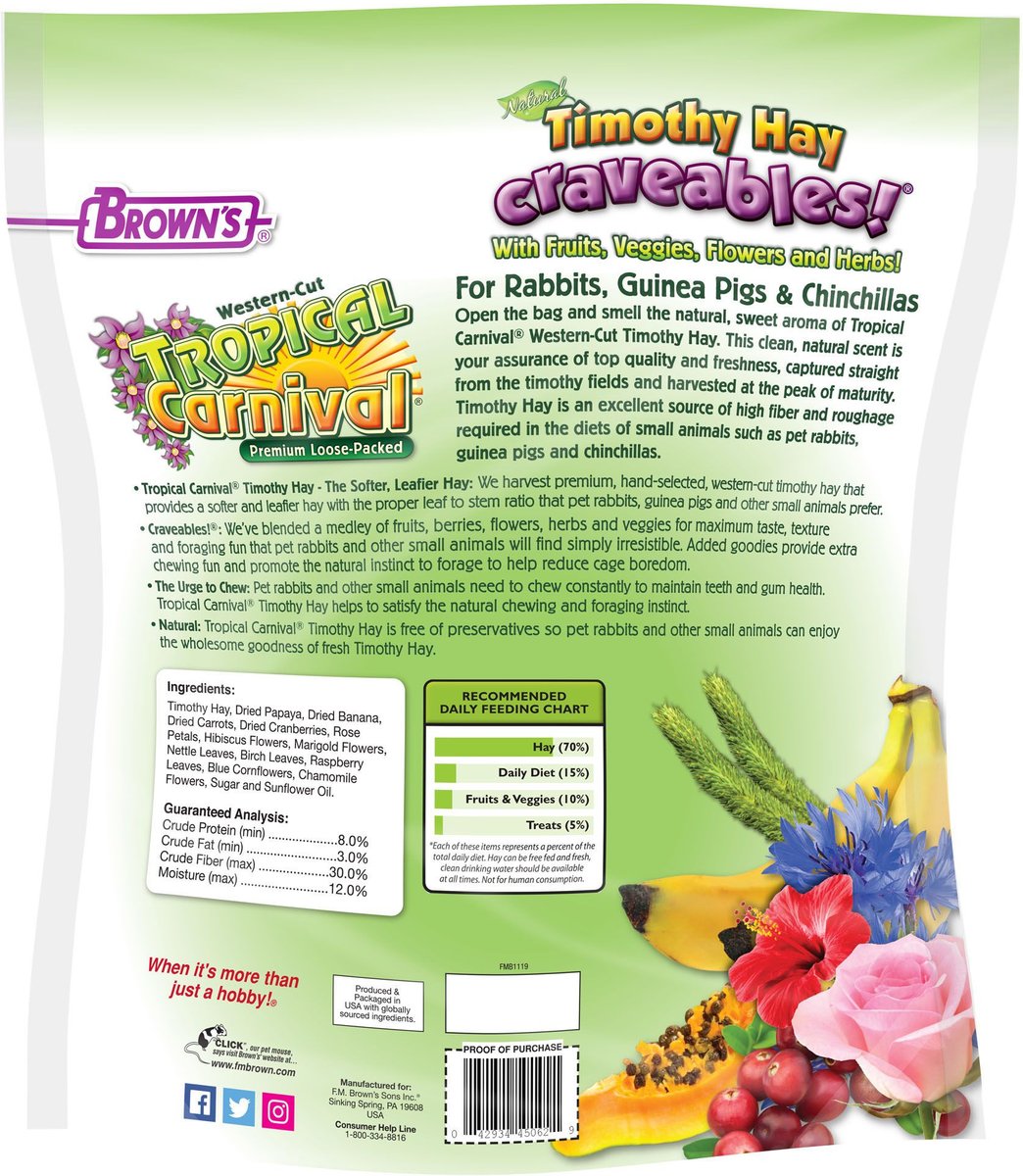 Brown's Tropical Carnival Natural Timothy Hay Craveables! Small Animal Food