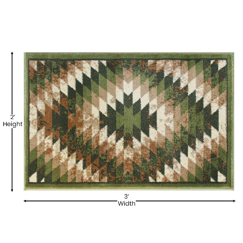 Masada Rugs Masada Rugs Stephanie Collection 2'x3' Area Rug Mat with Distressed Southwest Native American Design 1106 in Green， Brown and Beige