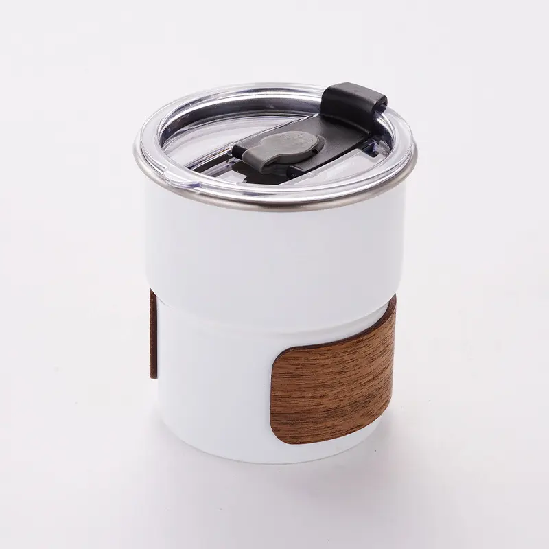 Stocked Custom Logo Color Coffee 300 ml Wooden Sleeve Camping Wine Cup Stainless steel Cups For Camp