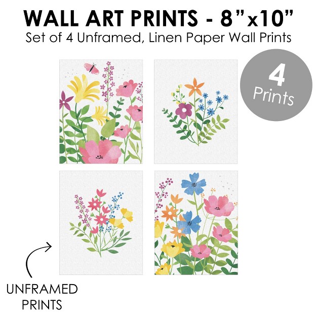 Big Dot Of Happiness Wildflowers Unframed Floral Nursery And Room Decor Linen Paper Wall Art Set Of 4 Artisms 8 X 10 Inches