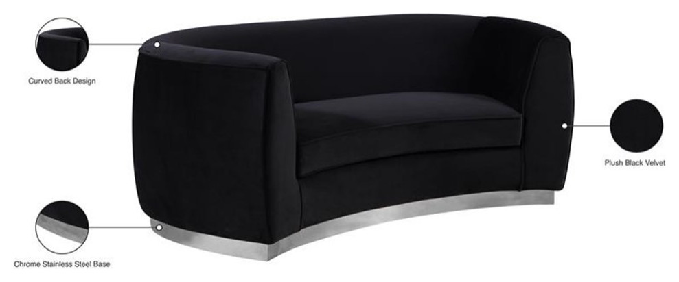 Pemberly Row Modern / Contemporary Black Finish Velvet Loveseat   Contemporary   Loveseats   by Homesquare  Houzz