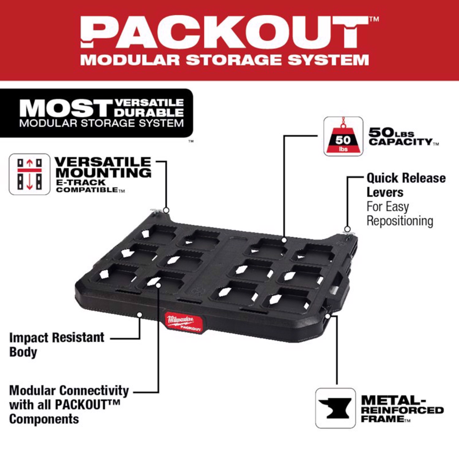 MW Packout 3.9 in. H X 21 in. W X 16.6 in. D Black Metal/Plastic Shelf Rack