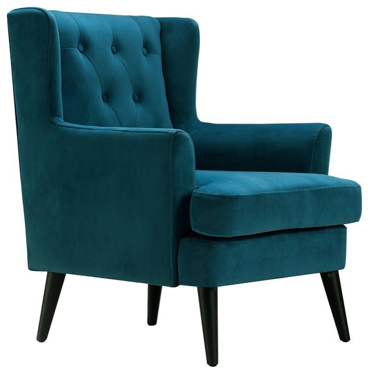 Home Square 2 Piece Tufted Velvet Accent Chair Set in French Teal Blue   Midcentury   Armchairs And Accent Chairs   by Homesquare  Houzz