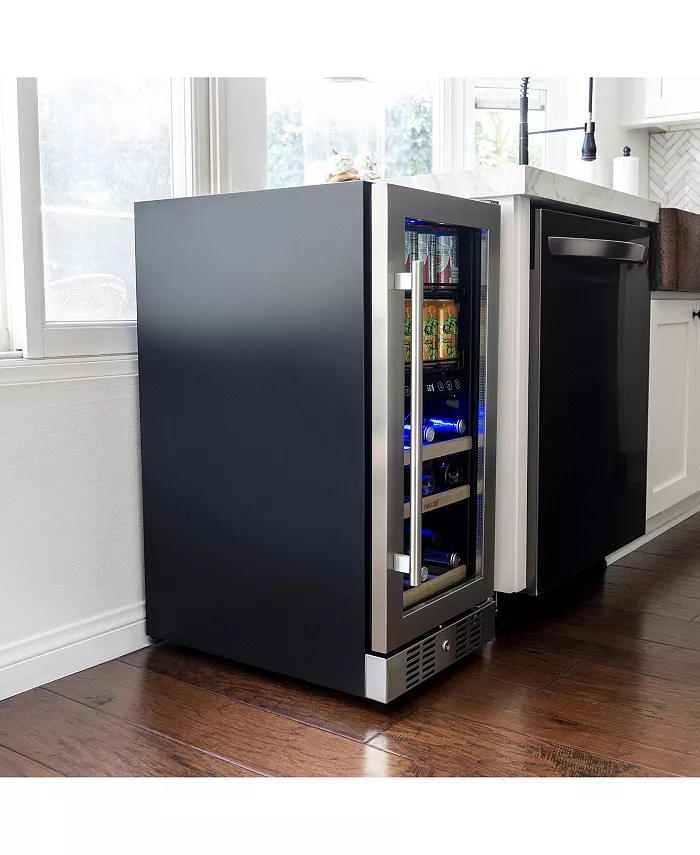 Newair 15 Premium Built-in Dual Zone 9 Bottle and 48 Can Wine and Beverage Fridge in Stainless Steel with Split Shelf