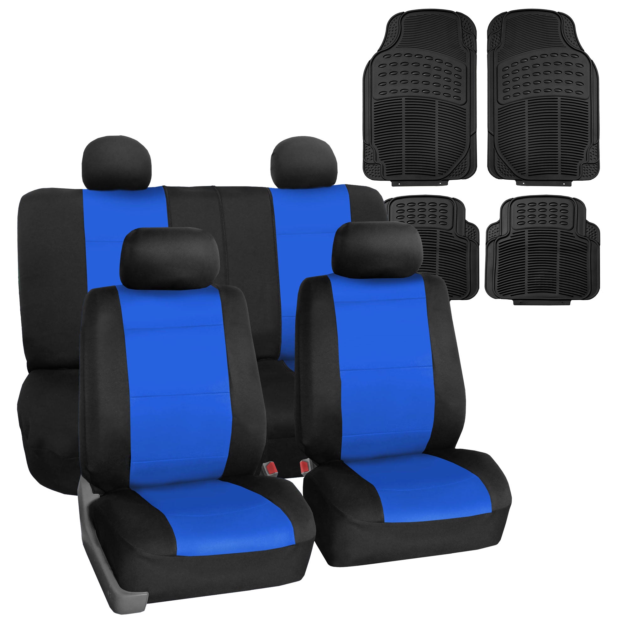 FH Group Universal Auto Seat Covers Neoprene Blue w/ Black  Floor Mats