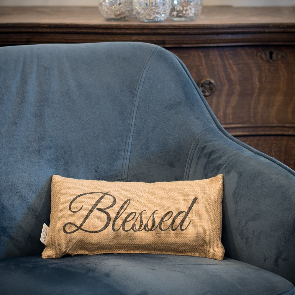 Small Burlap Blessed Country Pillow