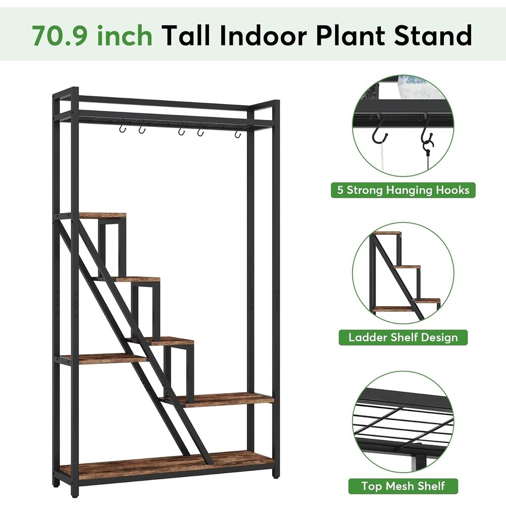 70.9 Inches Tall Plant Stand  7 Tier Large Plant Shelf with 5 S Hooks