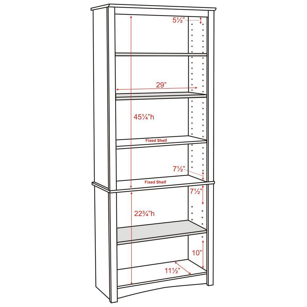 Prepac Home Office 31.5 in. in Wide White 6-Shelf Standard Bookcase WDL-3277-K