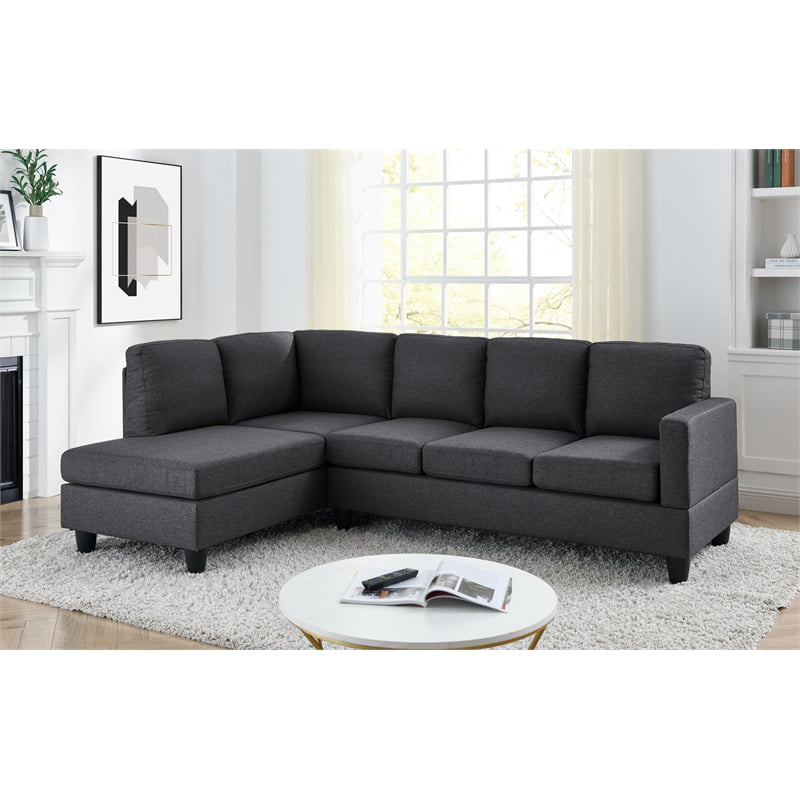 Partner Furniture Fine Linen Fabric 95.25 Wide Sofa & Chaise in Steel Gray