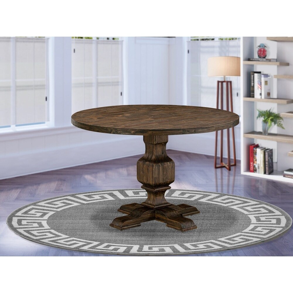 East West Furniture Irving Dining Room Table   a Round Solid Wood Table Top with Pedestal Base  (Finish Options)