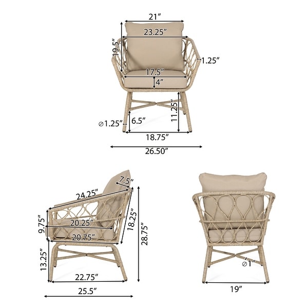 Bruce Outdoor Outdoor Wicker 3 Piece Chat Set with Cushions by Christopher Knight Home