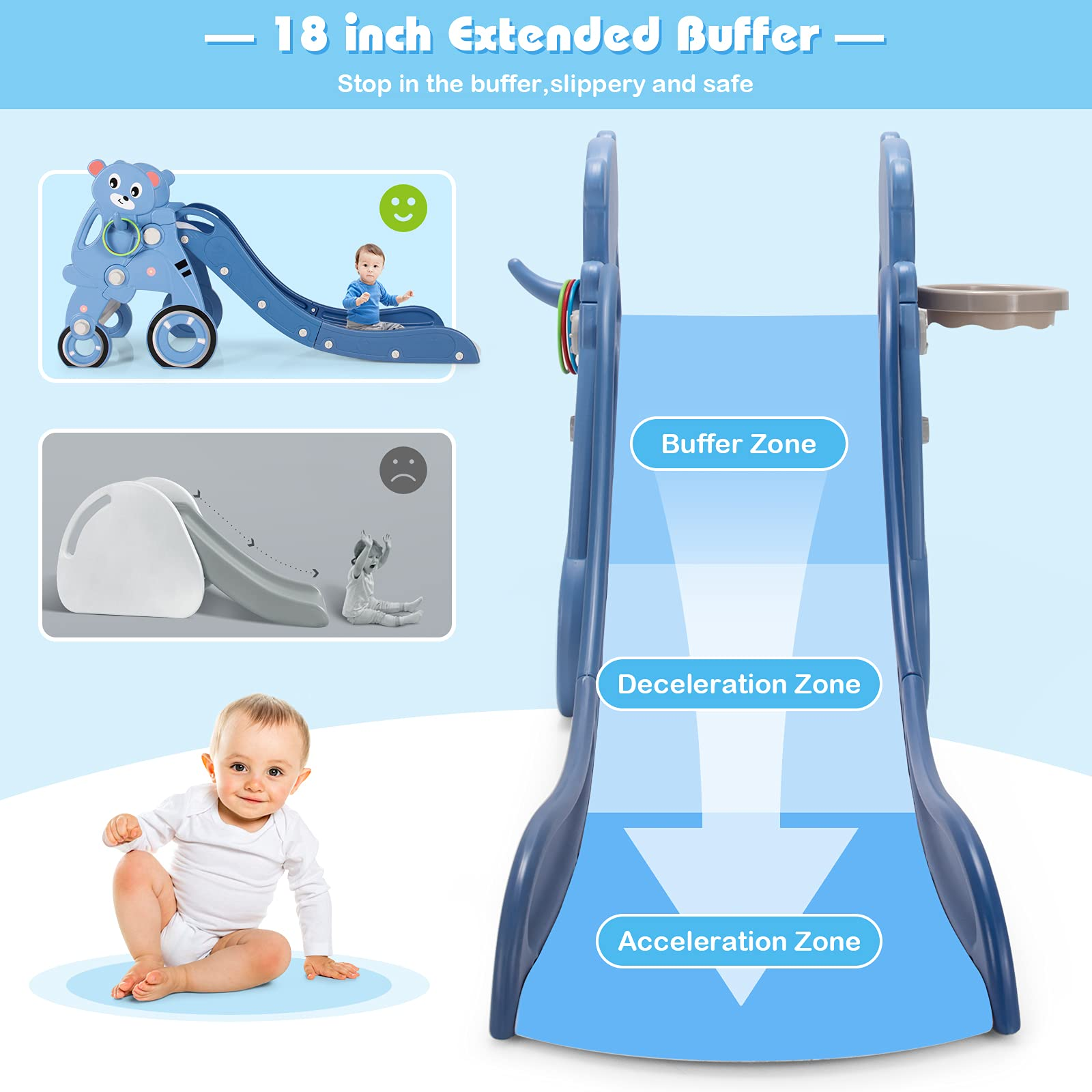 BABY JOY Slide for Kids, 4 in 1 Folding Toddler Large Climber Slide with Extra Long Slipping Slope