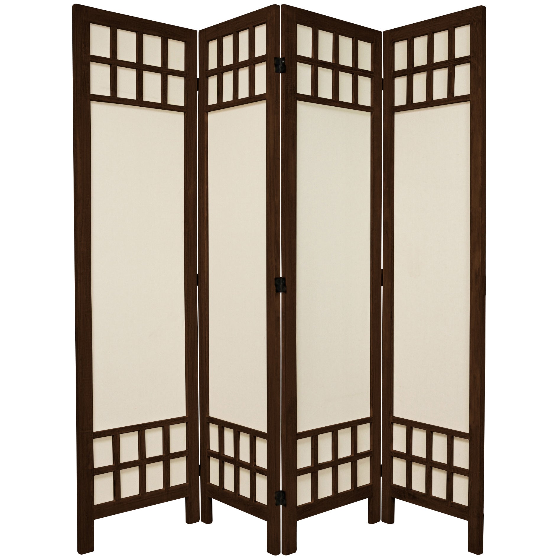 Oriental Furniture 5 1/2 ft. Tall Window Pane Fabric Room Divider, 4 panel, burnt brown color, Fabric pane, Traditional