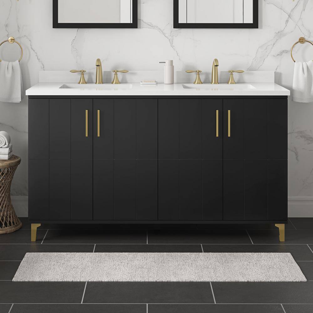 OVE Decors Zenia 60 in. W x 22 in. D x 34.5 in. H Bath Vanity in Black with White Engineered Marble Top 15VVA-FREY60-00