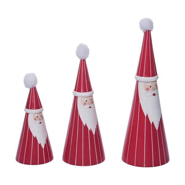 Transpac Wood 9.65 in. Multicolor Christmas Cone Santa Set of 3