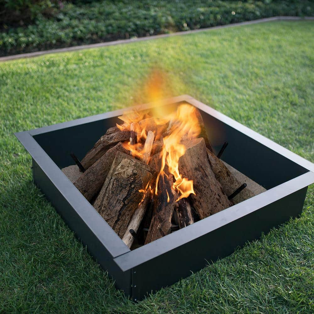 BLUE SKY OUTDOOR LIVING 36 in. x 10 in. Square Steel Wood Fire Pit Ring in Black Porcelain Coated Finish PCFF3636