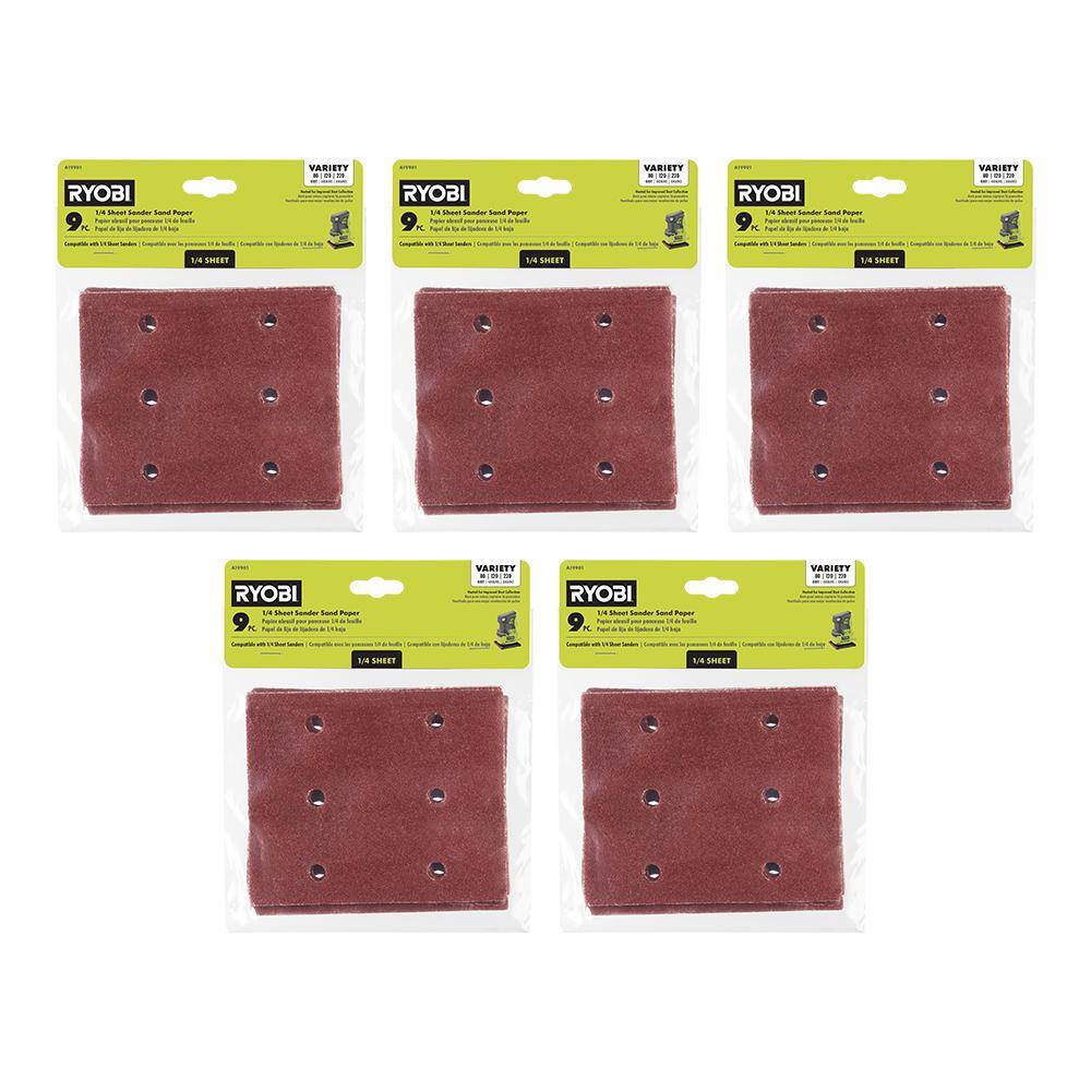 RYOBI 45-Piece 14 Sheet Sand Paper Assortment Set - 80 120 and 220 Grit A19901-5