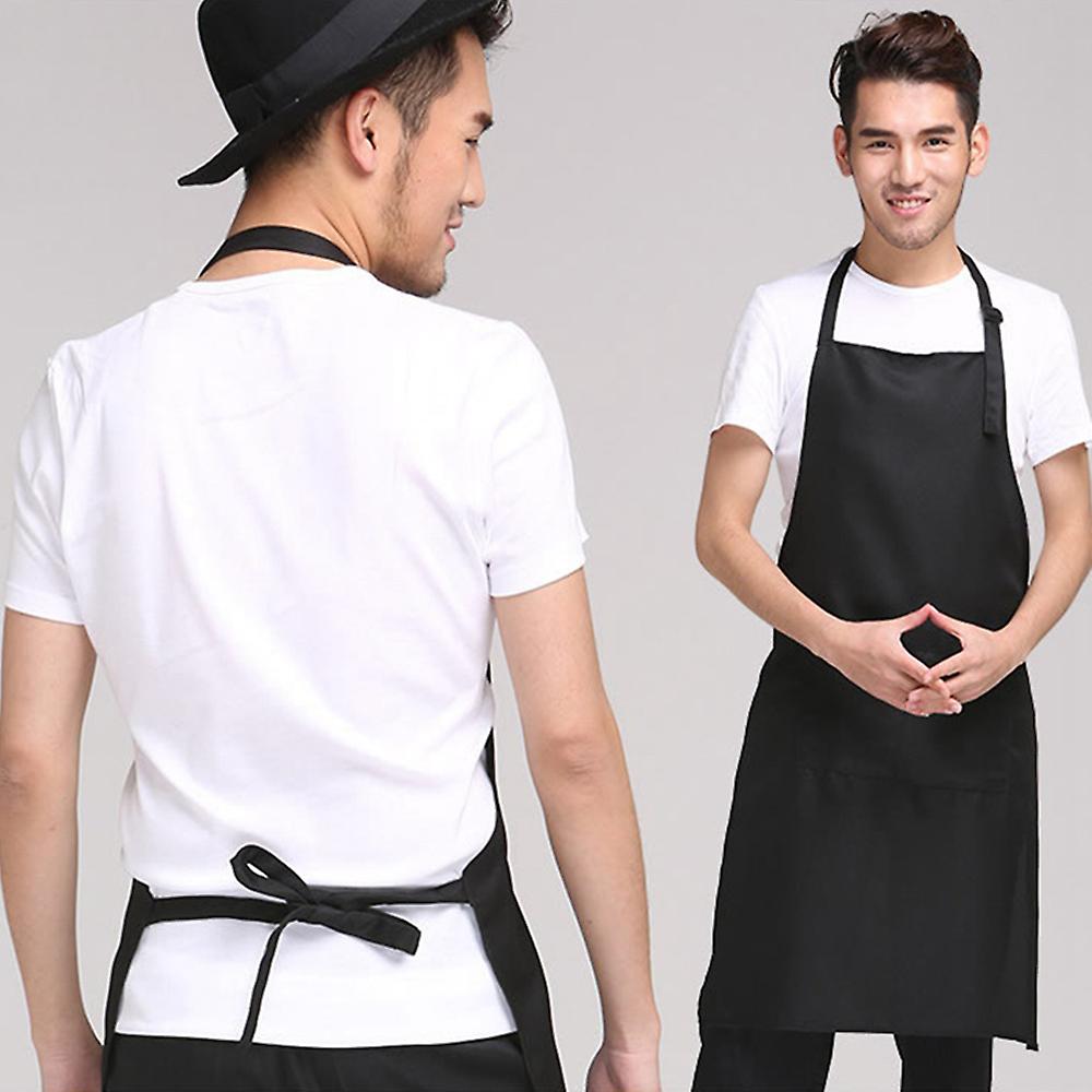 Black Apron Pure Color Kitchen Apron Big Pocket Adult Apron Kitchen Accessories 1pcs