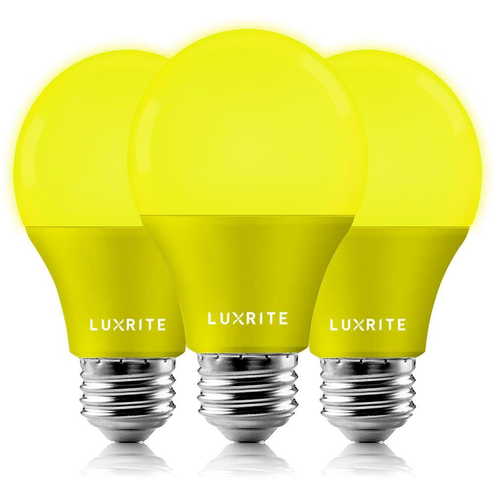 LUXRITE 60-Watt Equivalent A19 Bug LED Light Bulb Yellow Light Bulb (3-Pack) LR21490-3PK