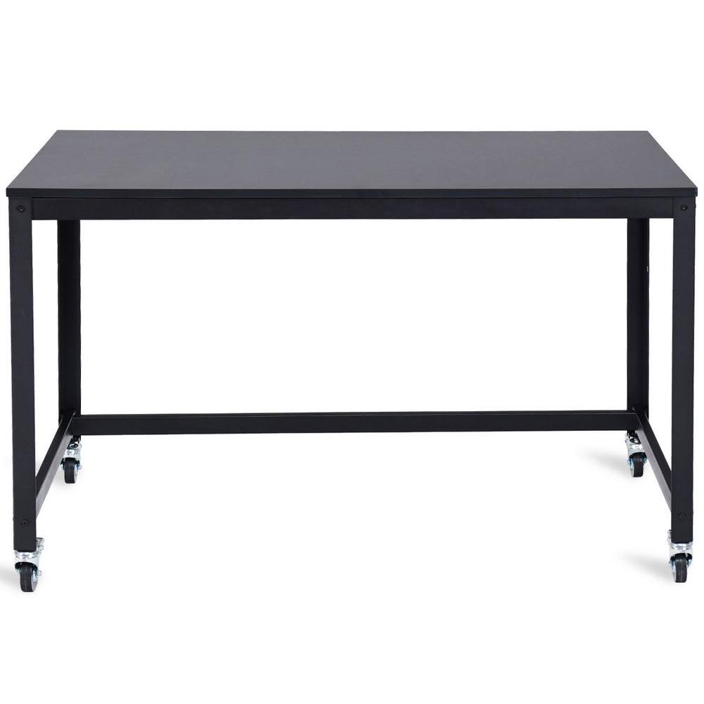 Costway 47.5 in. Rectangule Black Wood Rolling Computer Desk Metal Frame LapTop Table Study Workstation HW54475BK