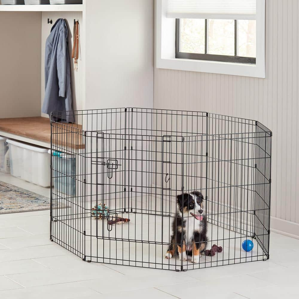 PRIVATE BRAND UNBRANDED 0-Acre 30 in. Indoor/Outdoor Collapsable Dog Exercise Pen with Latched Door 308597B