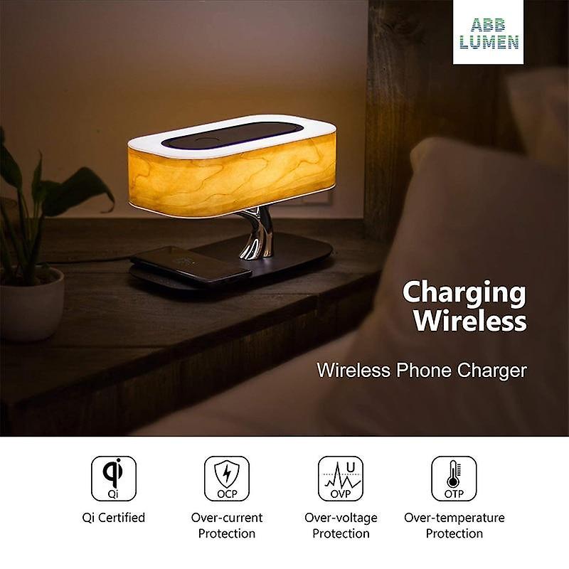 Modern Led Bedside Table Lamp With Wireless Phone Charger And Bluetooth Speaker