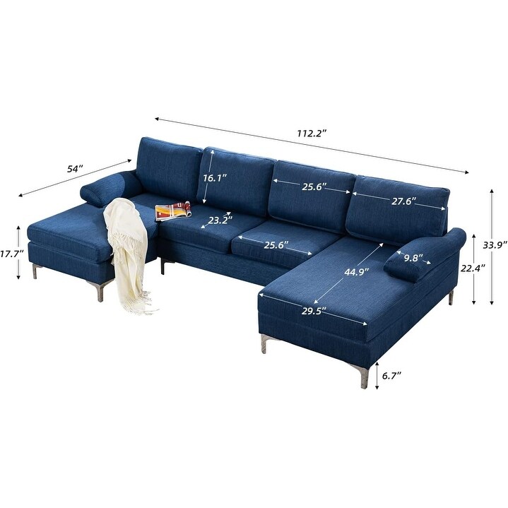 EROMMY Soft Linen Fabric Couch with Double Wide Chaise Lounge  Modern U Shape Sectional Sofa Couch