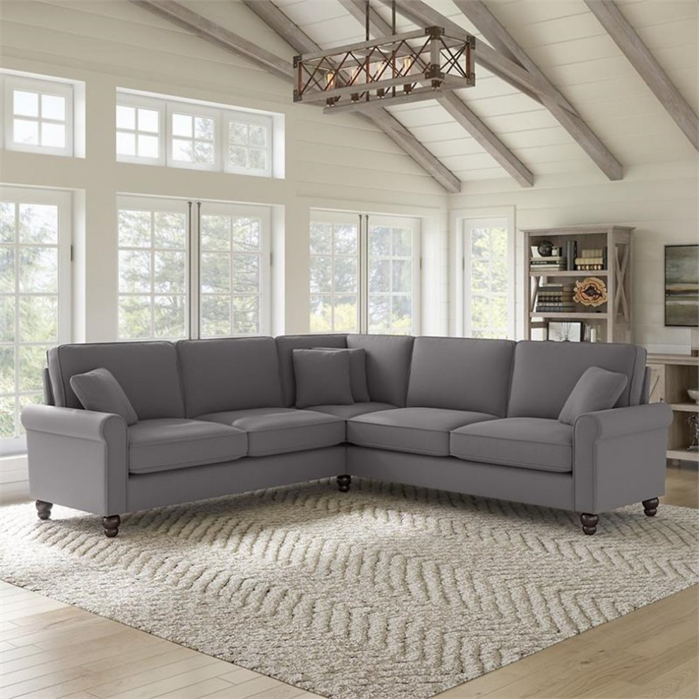 Hudson 99W L Shaped Sectional Couch in Turkish Blue Herringbone Fabric   Sectional Sofas   by Homesquare  Houzz