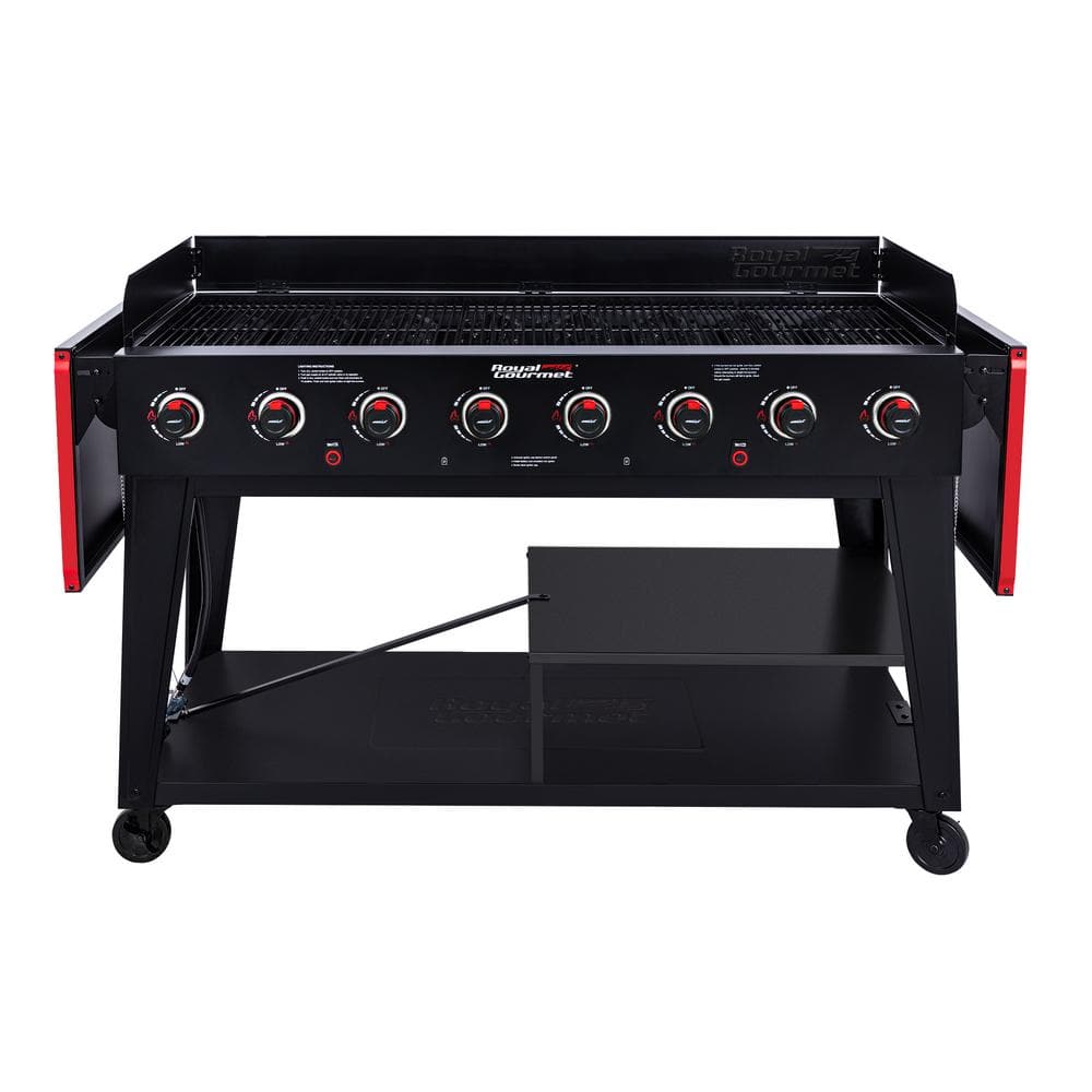 Royal Gourmet 8-Burner Event Propane Gas Grill with 2 Folding Side Tables in Black GB8003