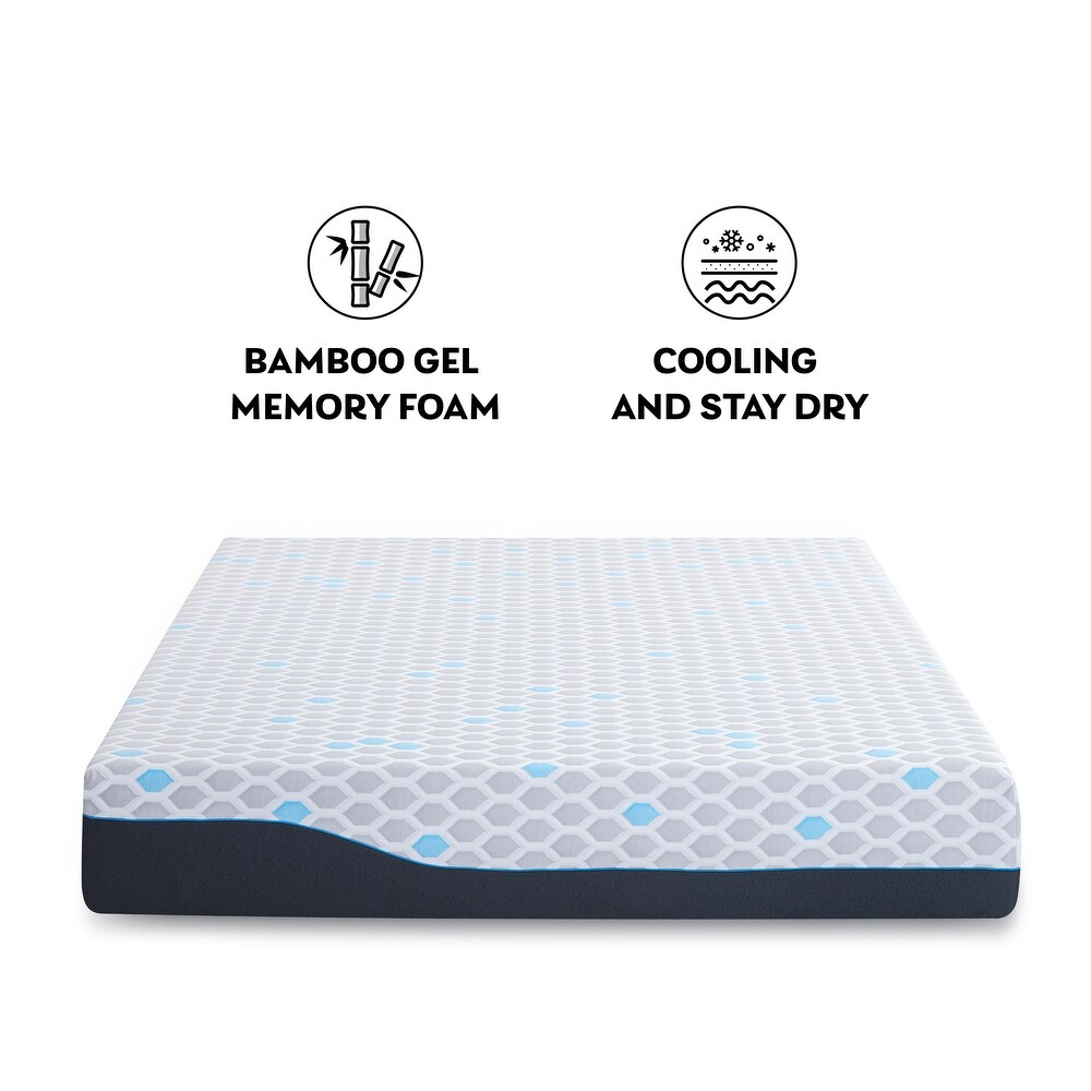 10 Inch Twin Size Mattress  Gel Memory Foam Infused Bamboo Charcoal Mattress  Mattress in a Box Light Grey Blue