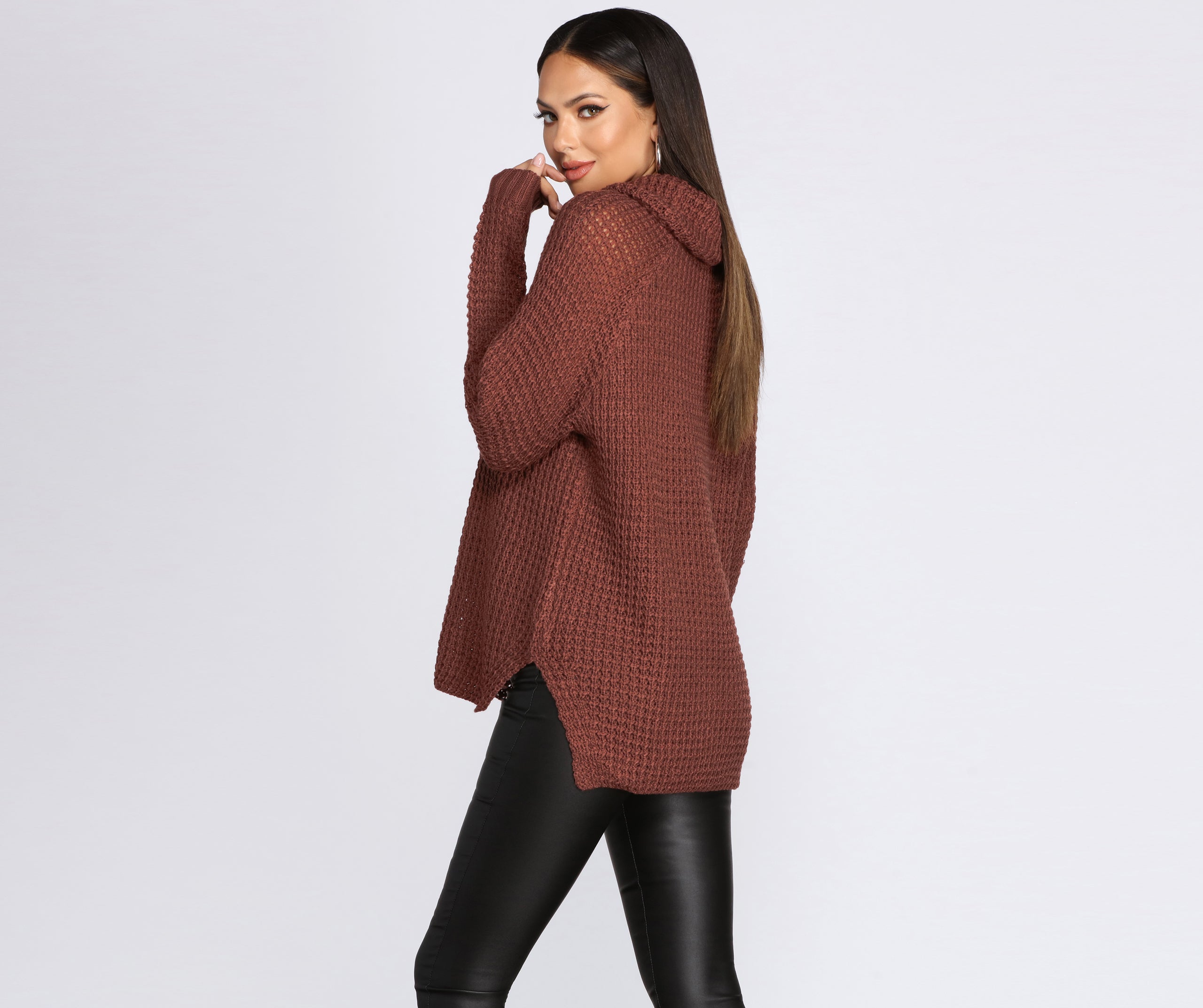 Waffle Knit Turtleneck Sweater