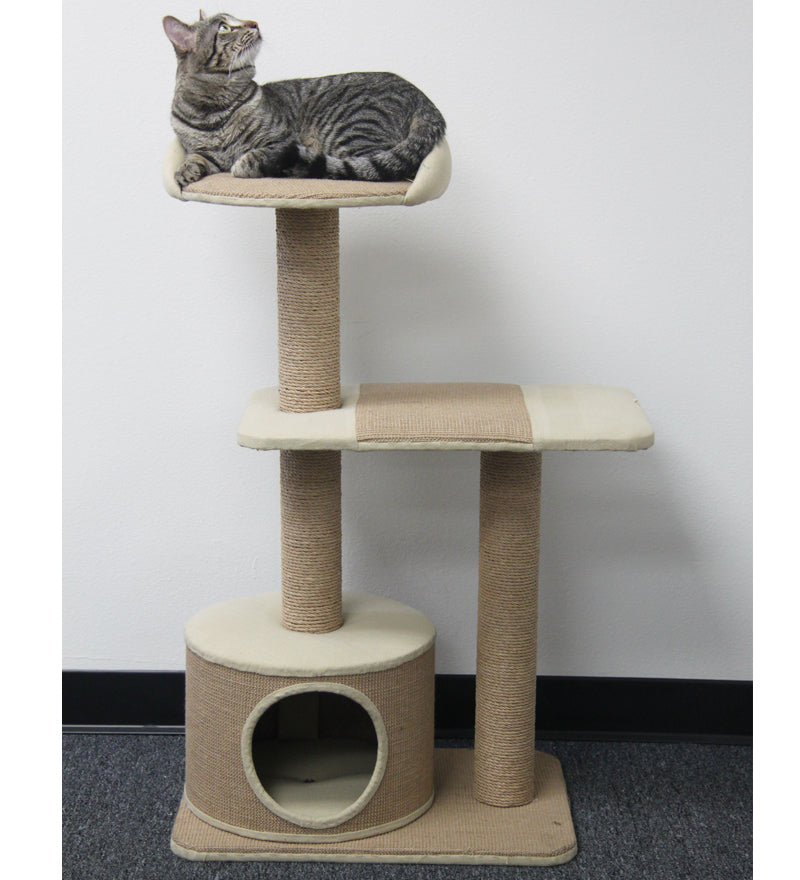 PetPals 3-Level Beige Jute and Paper Rope Cat Tree， Size 22