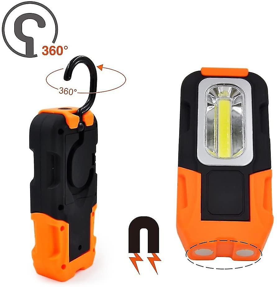 Led Work Lights 3w Cob Led Portable Magnetic Pocket Torch Aaa Batteries Not Included， Foldable Light With Magnetic Base And Hook Set Of 3 By Enuotek [