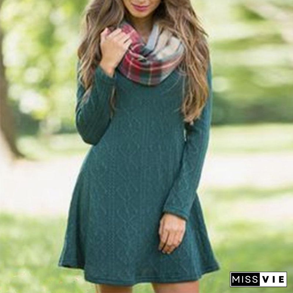 Fashion Long Sleeve Sweater Shift Dress