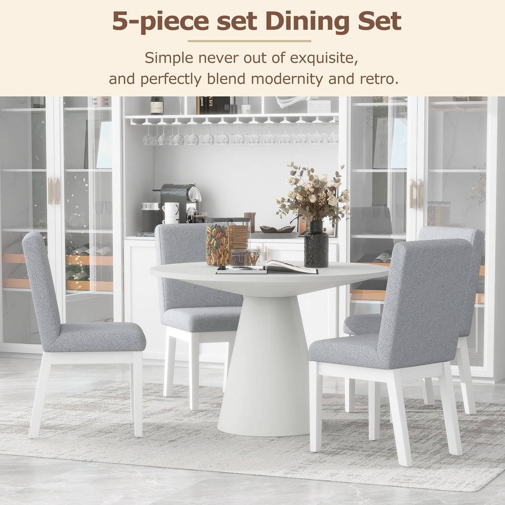 Round 5 Piece Rubber Wood Fixed Dining Set with Upholstered Chairs