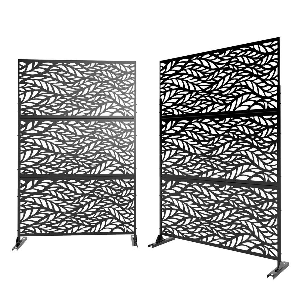 FENCY 76 in. H x 47.2 in W. Galvanized Metal Outdoor Privacy Screens Garden Fence in Black (3 Pieces in 1 Set) HD-DXB-S180120-B-S081