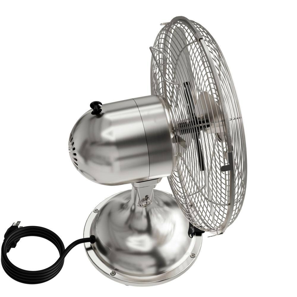 Hunter Classic 12 in. 3-speed Desk Fan in Brushed Nickel with Non-slip Base and Easy-Carry Handle 97315