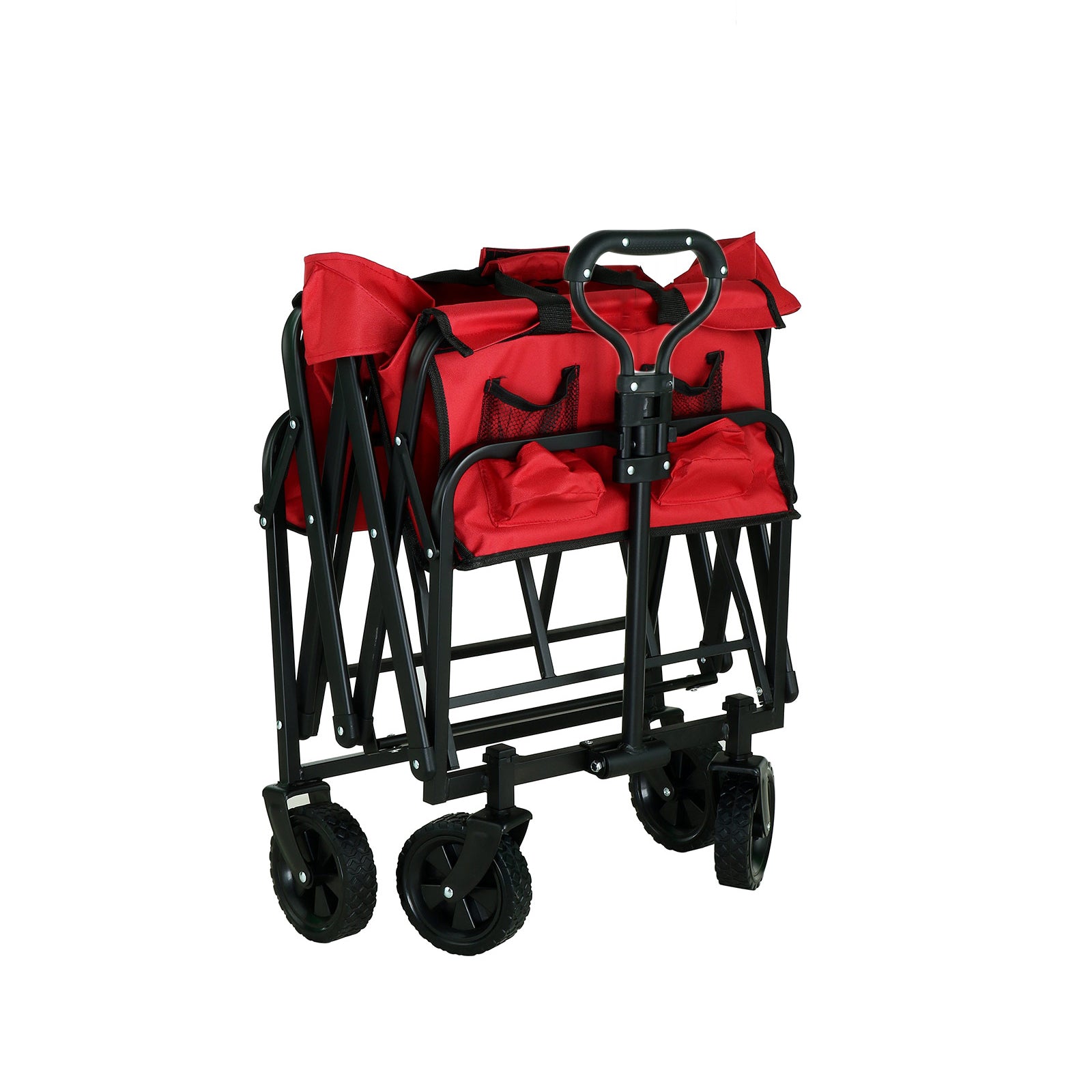 Heavy Duty Collapsible Folding Cart, All Terrain Utility Wagon Beach Outdoor Camping Garden Cart with Universal Wheels & Adjustable Handle, Red