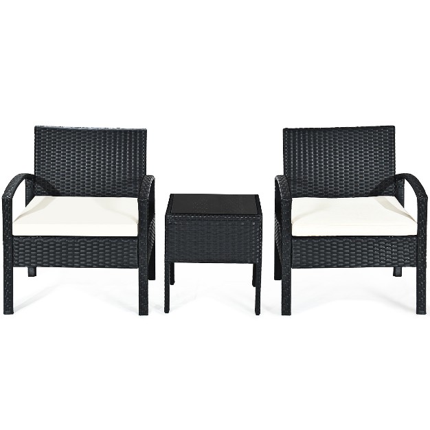 Tangkula Cushioned Outdoor Wicker Rattan Chair Set Patio Furniture Backyard Seat