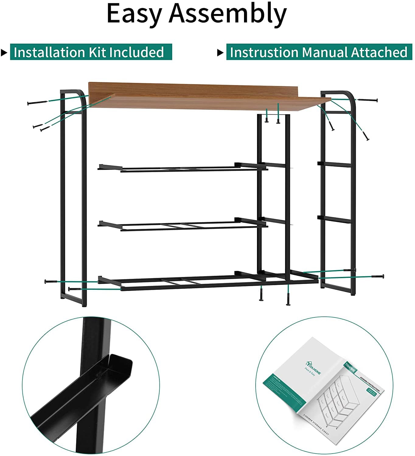 YITAHOME 7 Drawers Dresser Fabric Storage Tower Wooden Top Shelf Modern Organizer, Dark Gray