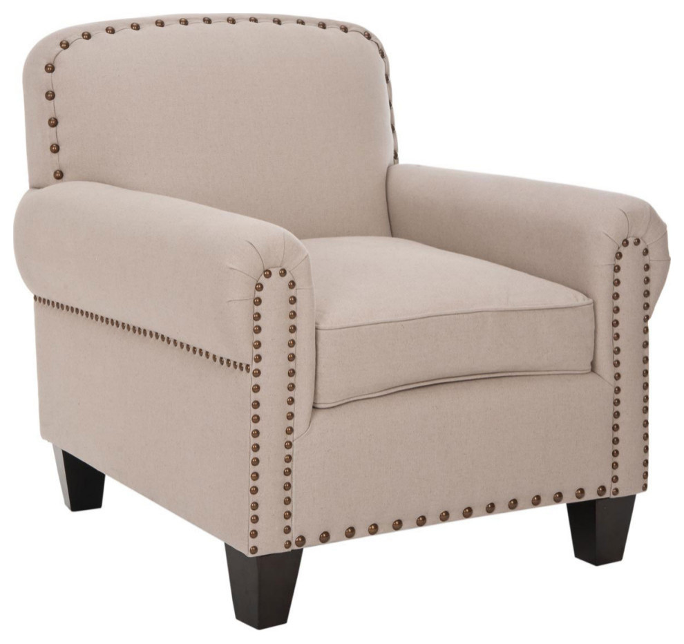 Gail Club Chair Brass Nail Heads Taupe   Transitional   Armchairs And Accent Chairs   by V.S.D Furniture  Houzz