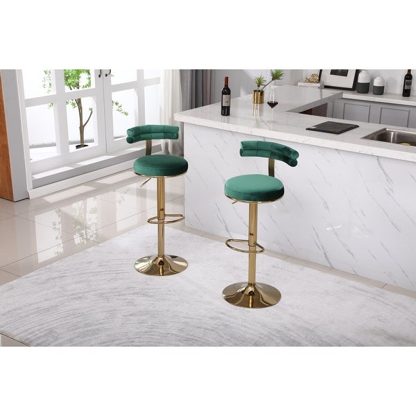 2PCS Bar Stools with Backrest and Footrest， Dining Chairs， Velvet Pub Chairs， Adjustable Height Classic Bar Chairs