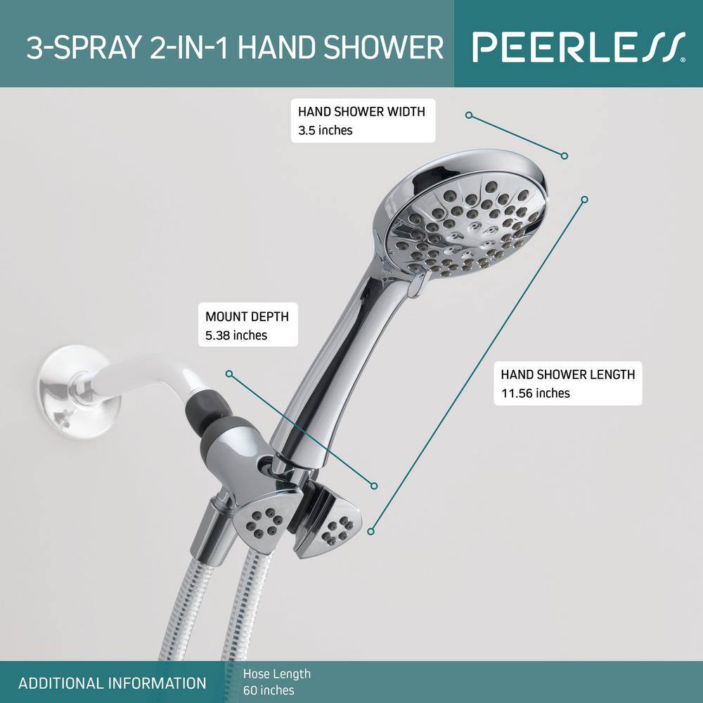 Peerless 3-Spray Patterns 1.75 GPM 3.5 in. Wall Mount Handheld Shower Head in Chrome 76341