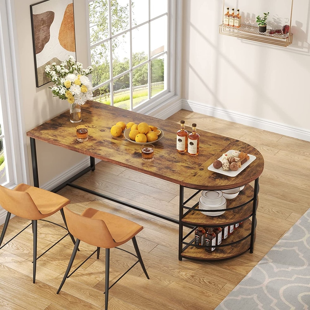 Dining Table for 4 with Storage Shelf  3 Tiers Wood Kitchen Table 70.9'' Long Dinner Table  Brown   Black