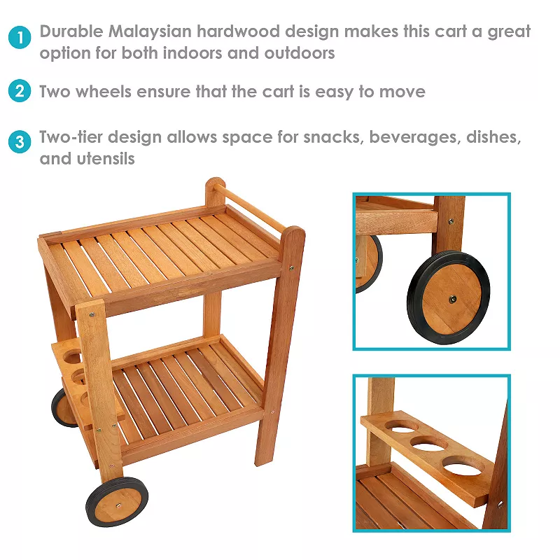 Sunnydaze Malaysian Hardwood Indoor/outdoor 2-tier Serving Cart