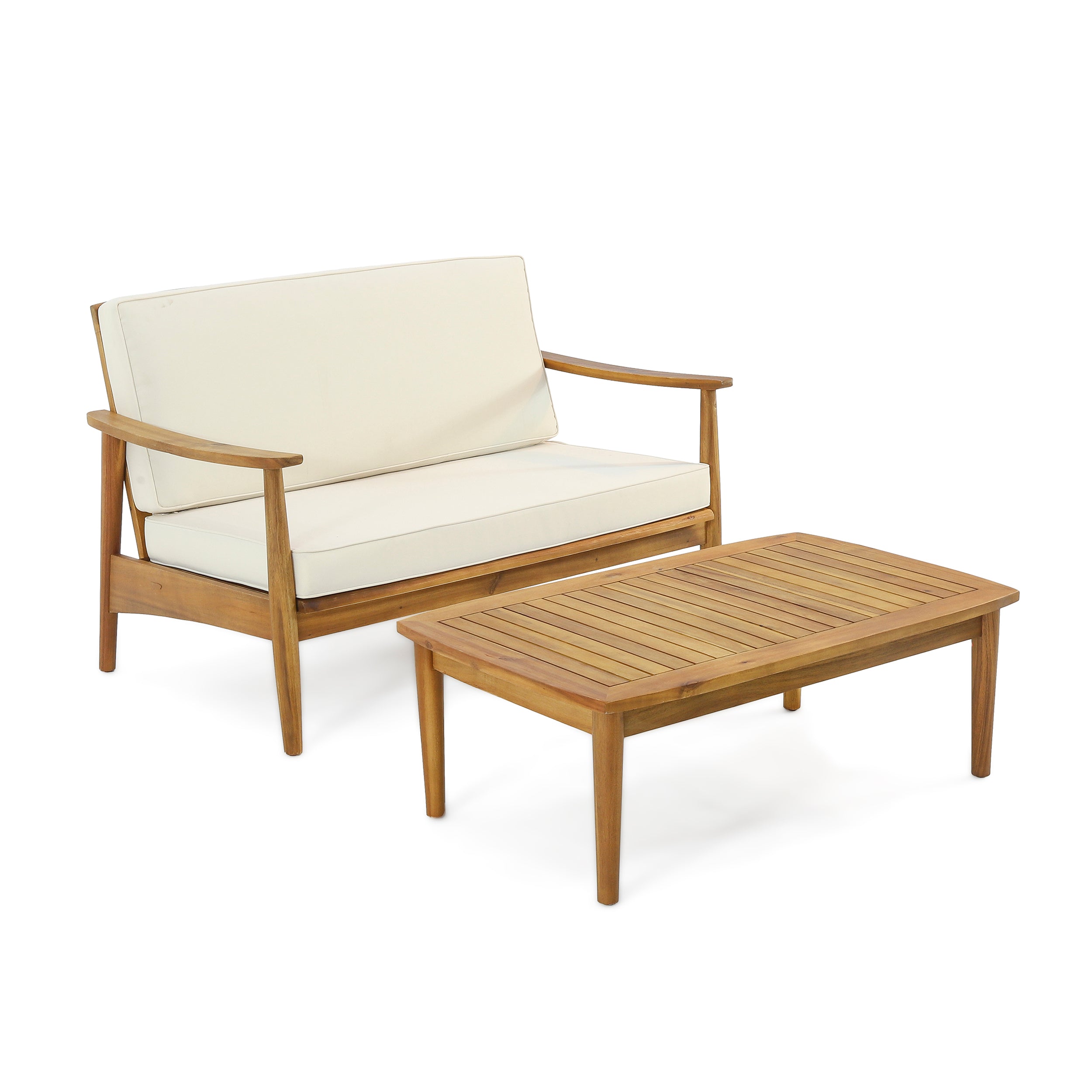 Emmry Outdoor Acacia Wood Loveseat Set with Coffee Table