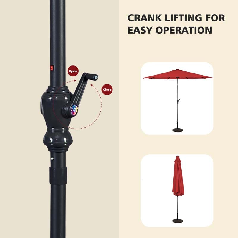 10 FT Outdoor Market Patio Umbrella with Solar LED Lights & Crank, Easy Tilt Table Umbrella for Deck Pool